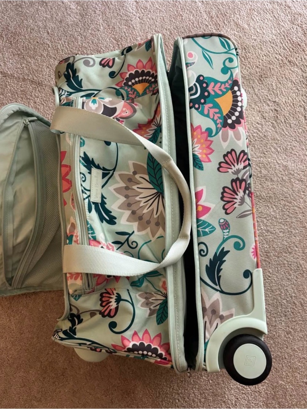 Vera Bradley Mint Floral Rolling Travel Duffel